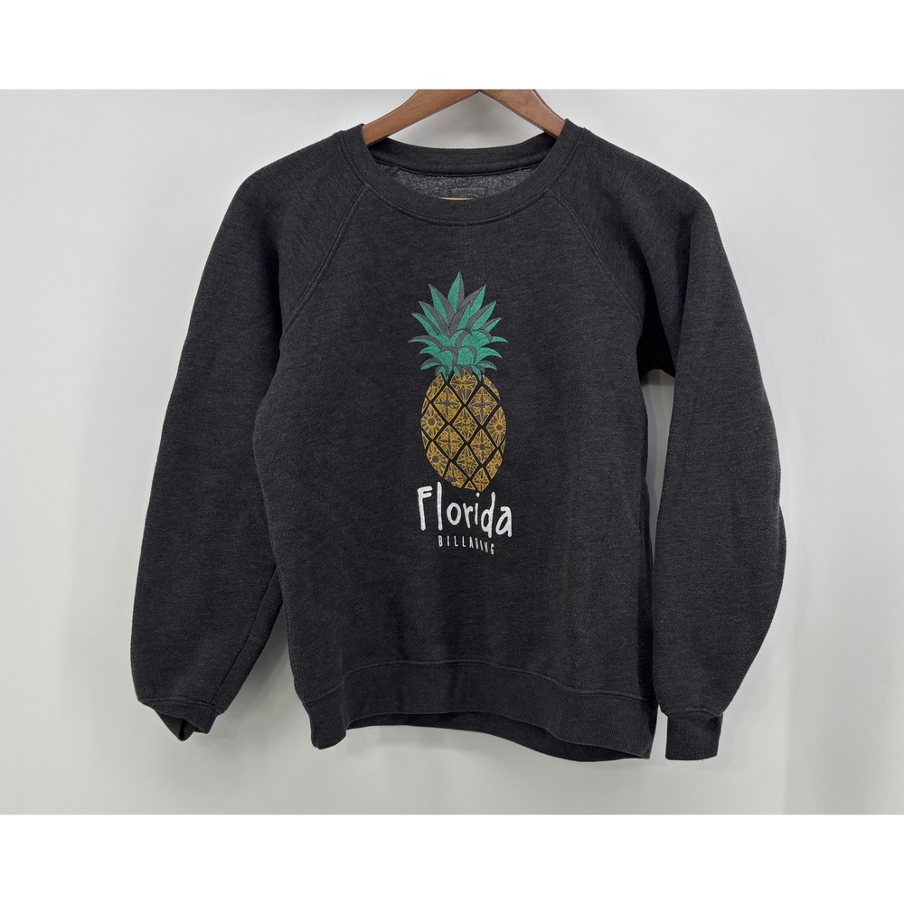 Billabong Sweatshirt Women's Small Charcoal Florida Pineapple Raglan Sleeve